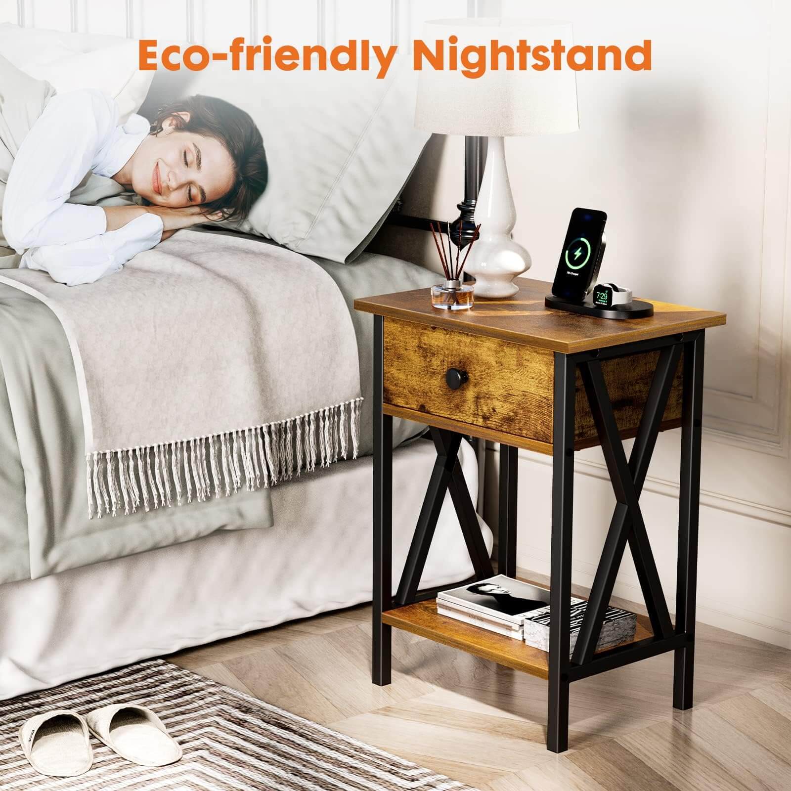 JOYFINITY Nightstands Set of 2 Bedside Tables Night Stand with Storage Drawer