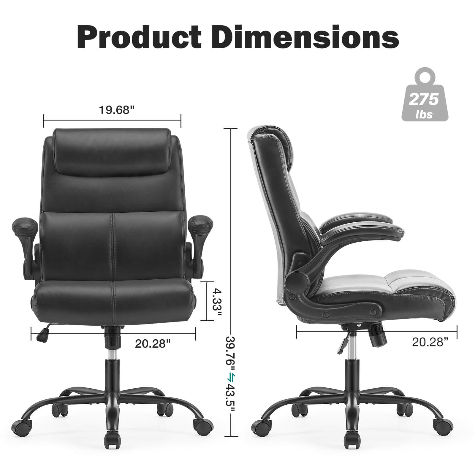 JOYFINITY PU Leather 360° Swivel Ergonomic Office Chair with Flip-up Armrest and Lumbar Support