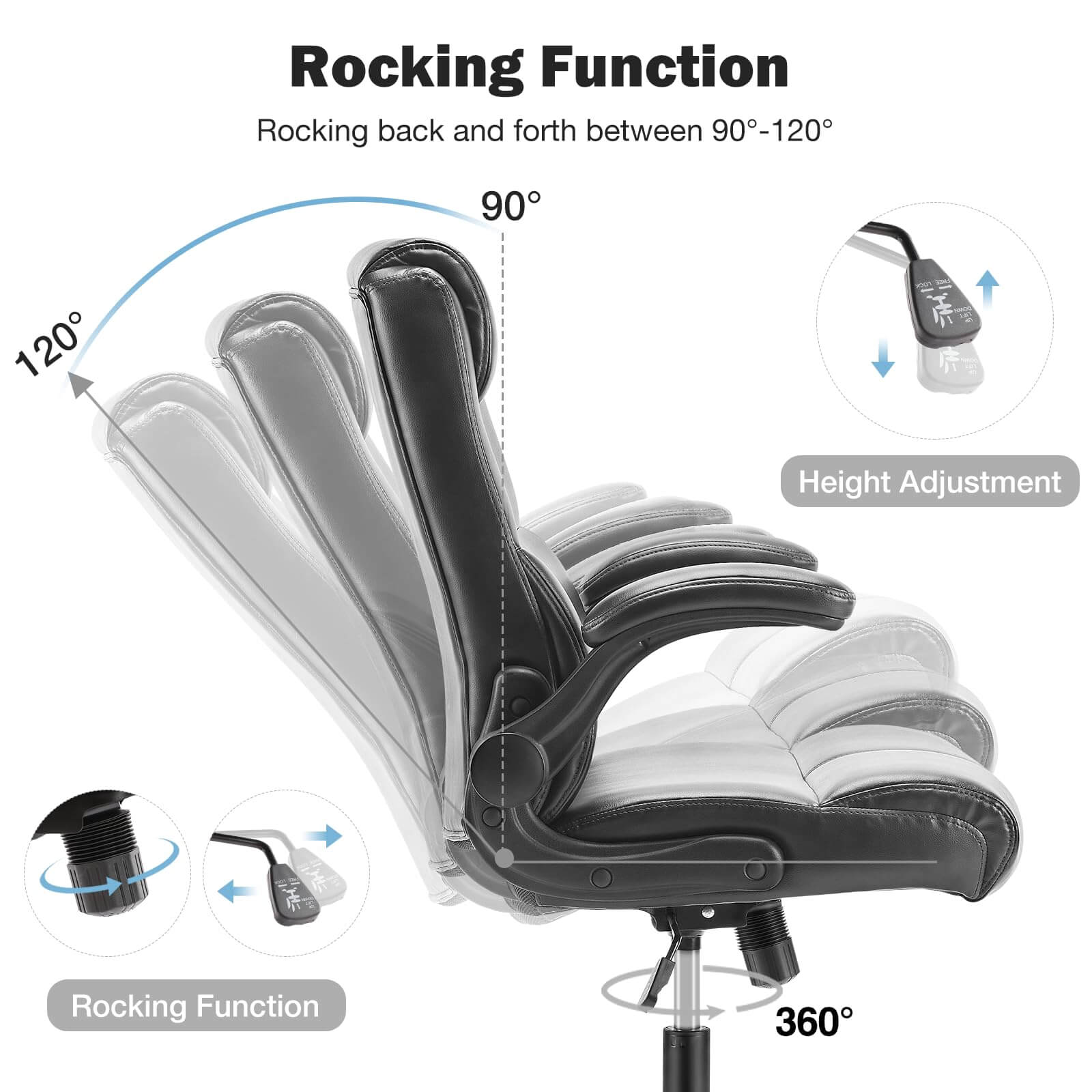 JOYFINITY PU Leather 360° Swivel Ergonomic Office Chair with Flip-up Armrest and Lumbar Support