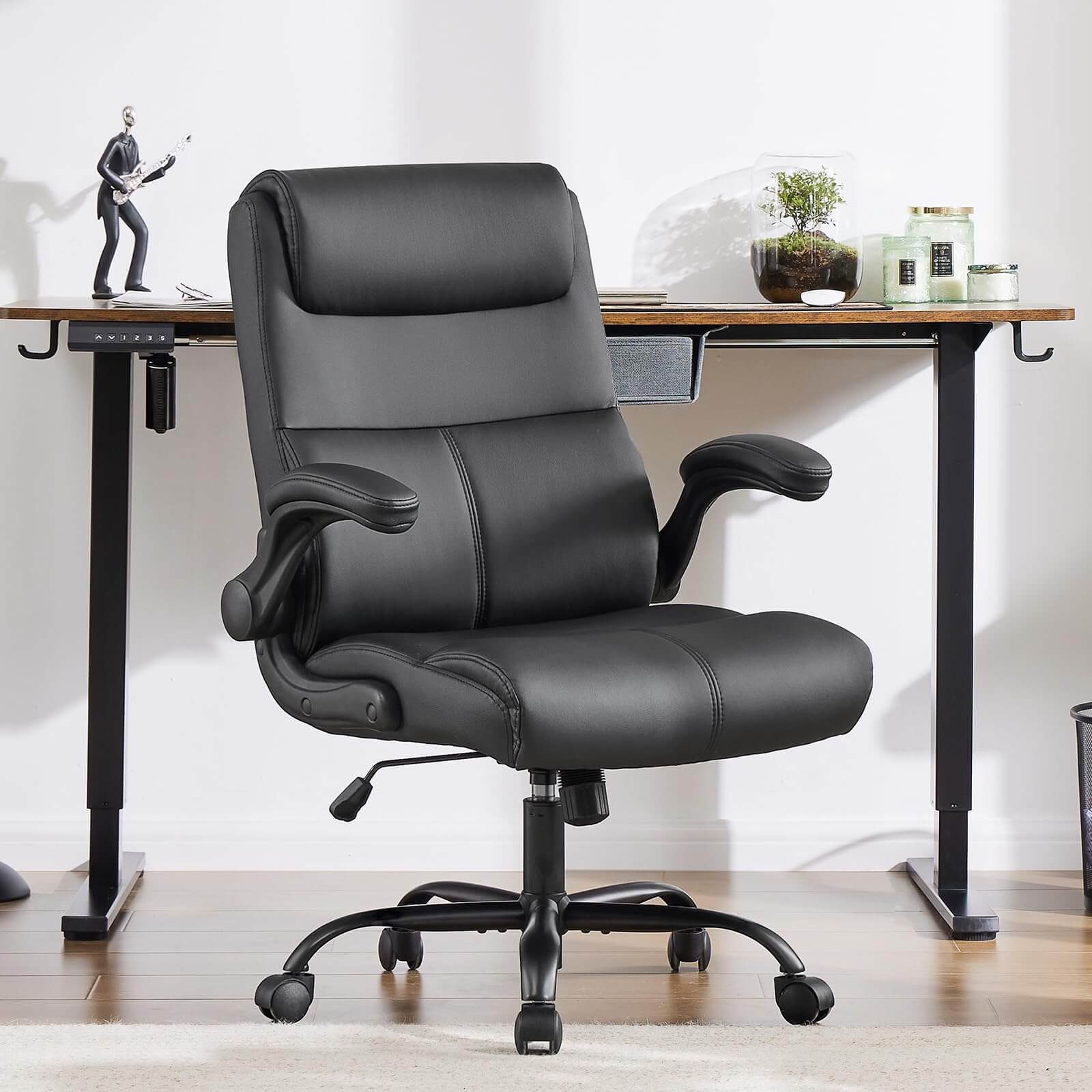 JOYFINITY PU Leather 360° Swivel Ergonomic Office Chair with Flip-up Armrest and Lumbar Support