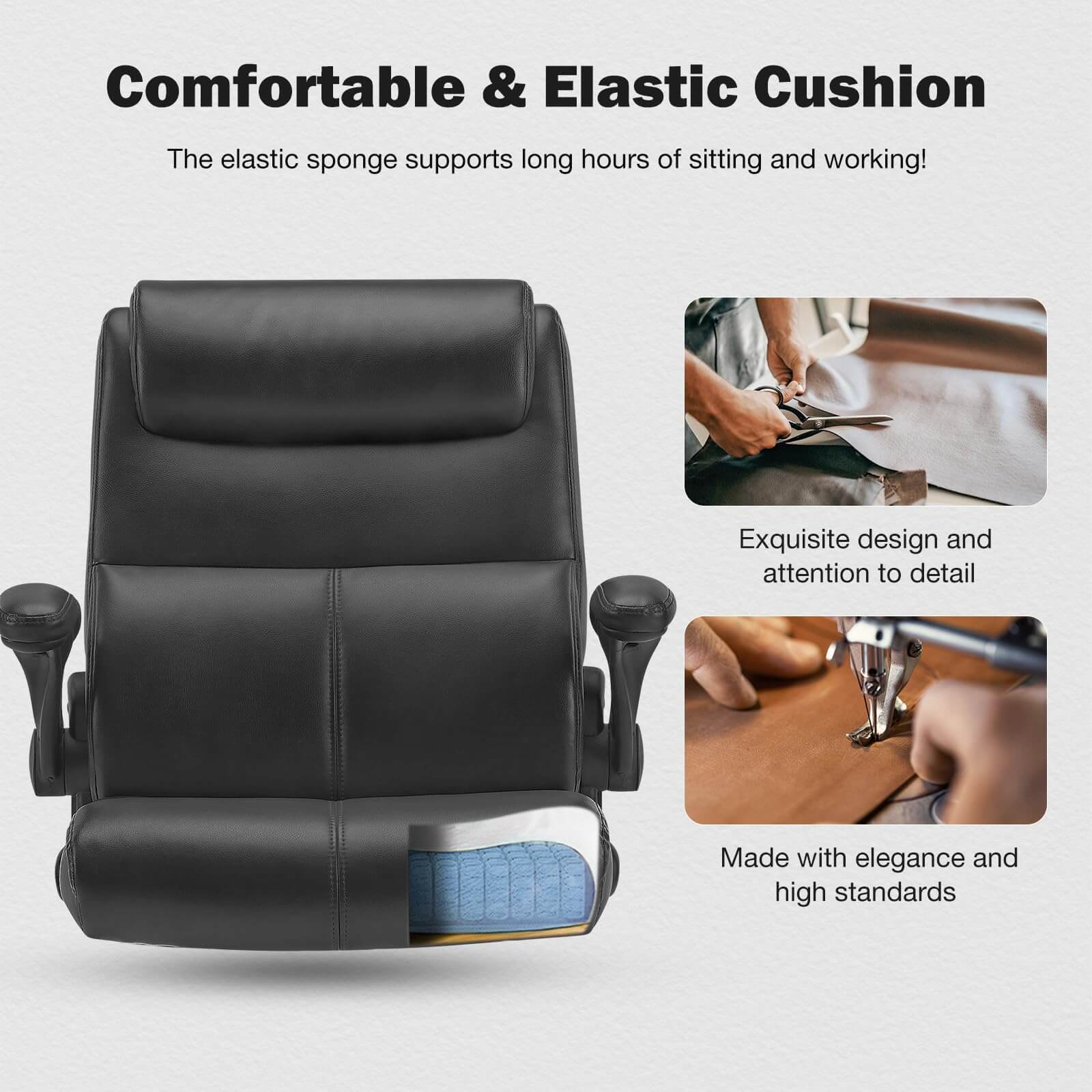 JOYFINITY PU Leather 360° Swivel Ergonomic Office Chair with Flip-up Armrest and Lumbar Support