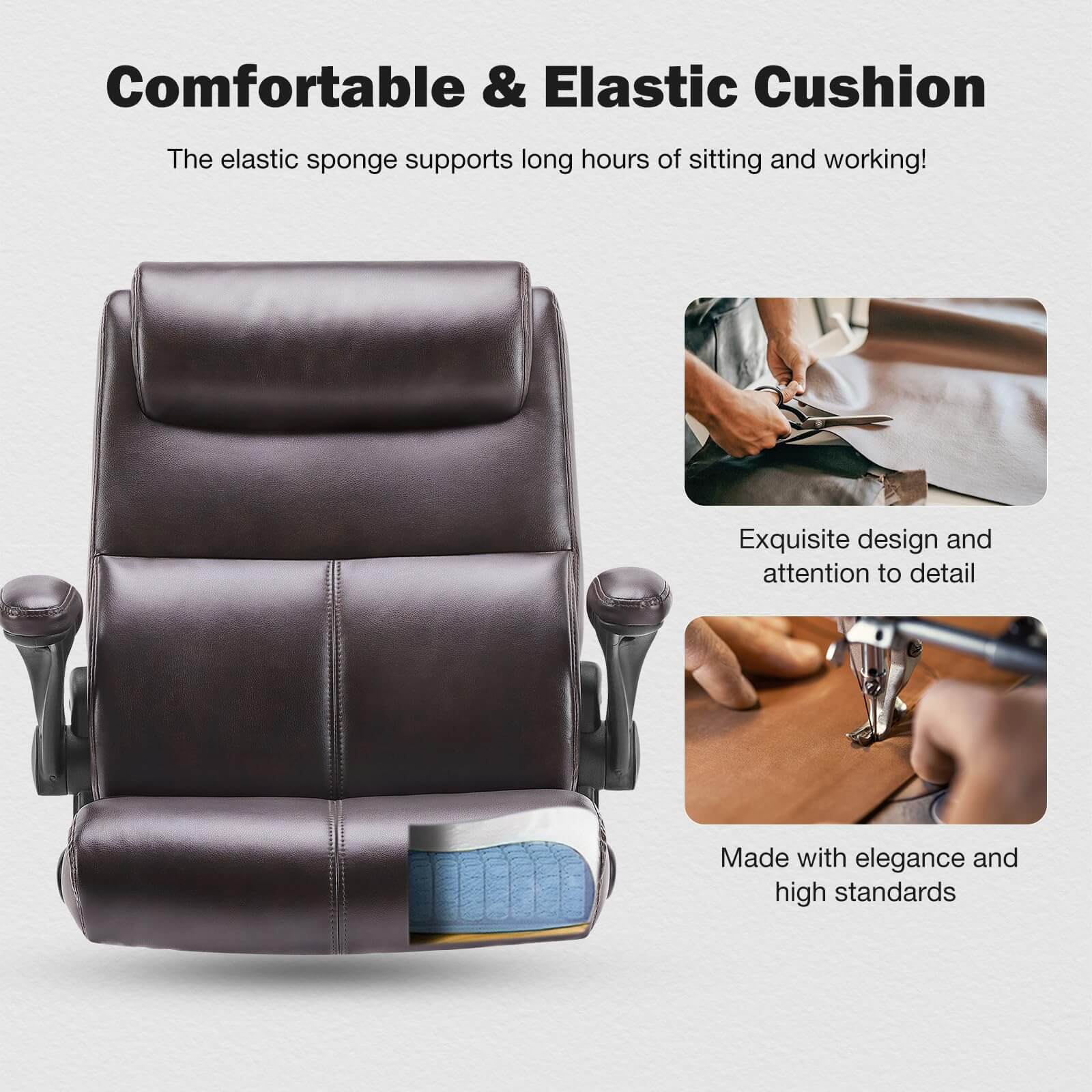 JOYFINITY PU Leather 360° Swivel Ergonomic Office Chair with Flip-up Armrest and Lumbar Support