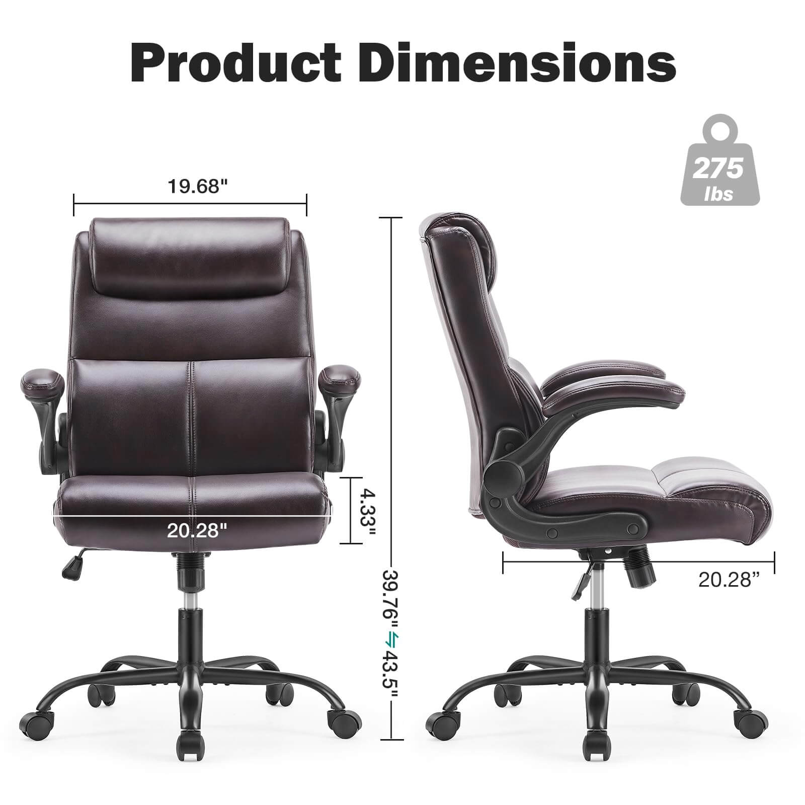 JOYFINITY PU Leather 360° Swivel Ergonomic Office Chair with Flip-up Armrest and Lumbar Support