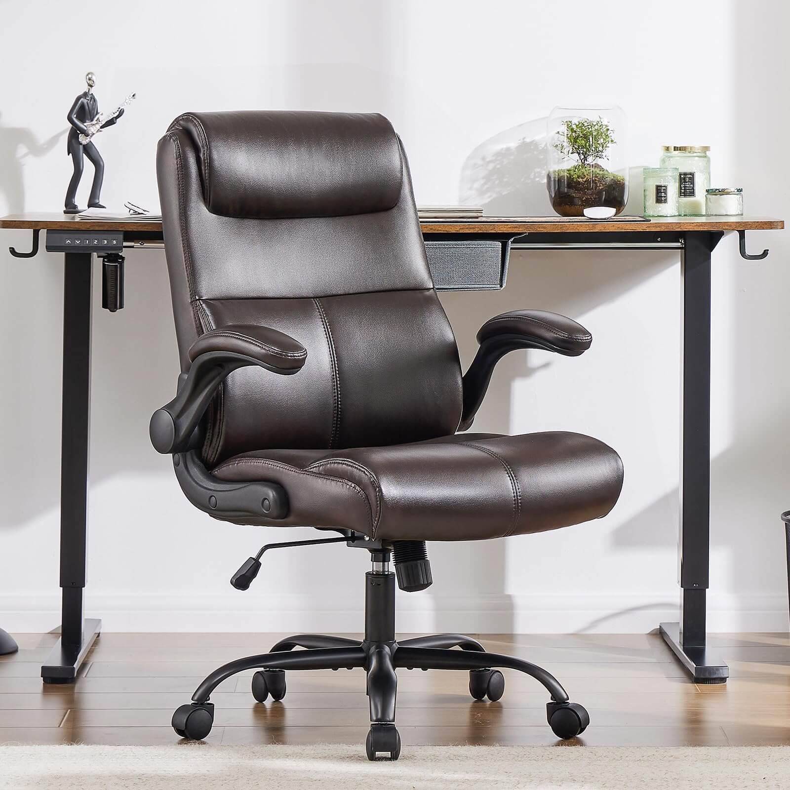 JOYFINITY PU Leather 360° Swivel Ergonomic Office Chair with Flip-up Armrest and Lumbar Support