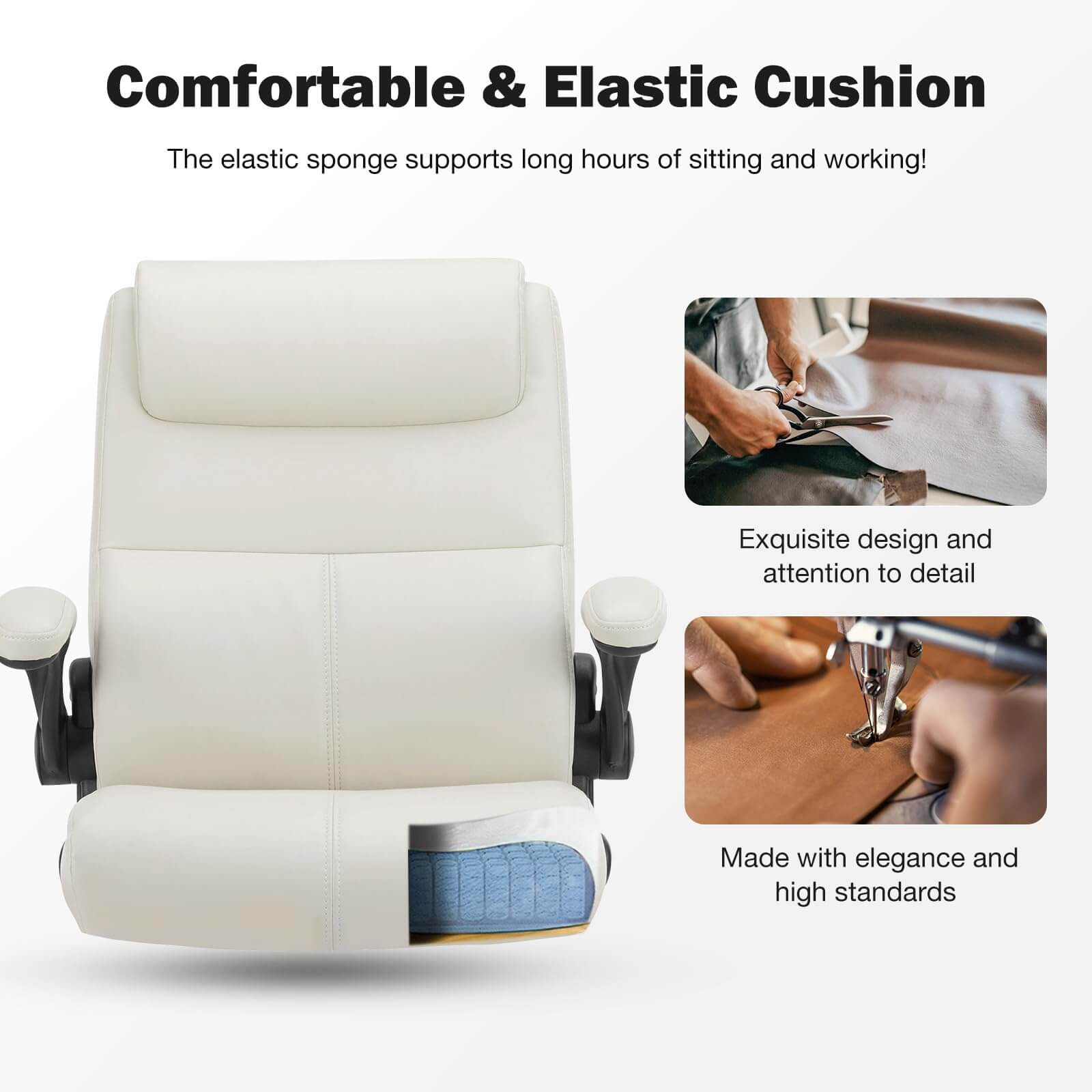 JOYFINITY PU Leather 360° Swivel Ergonomic Office Chair with Flip-up Armrest and Lumbar Support