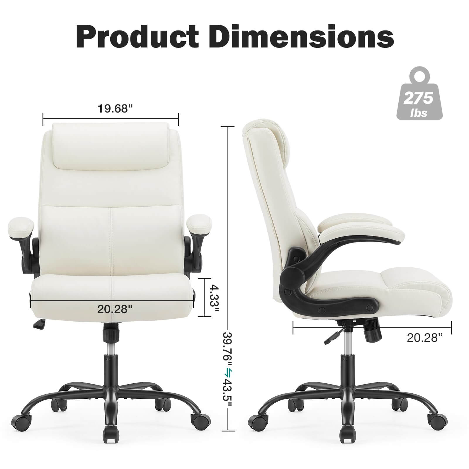 JOYFINITY PU Leather 360° Swivel Ergonomic Office Chair with Flip-up Armrest and Lumbar Support