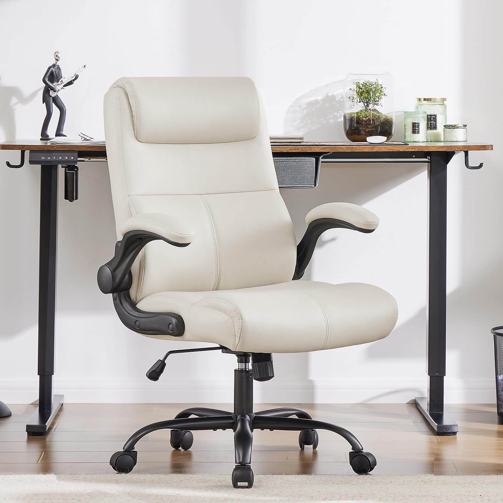 JOYFINITY PU Leather 360° Swivel Ergonomic Office Chair with Flip-up Armrest and Lumbar Support