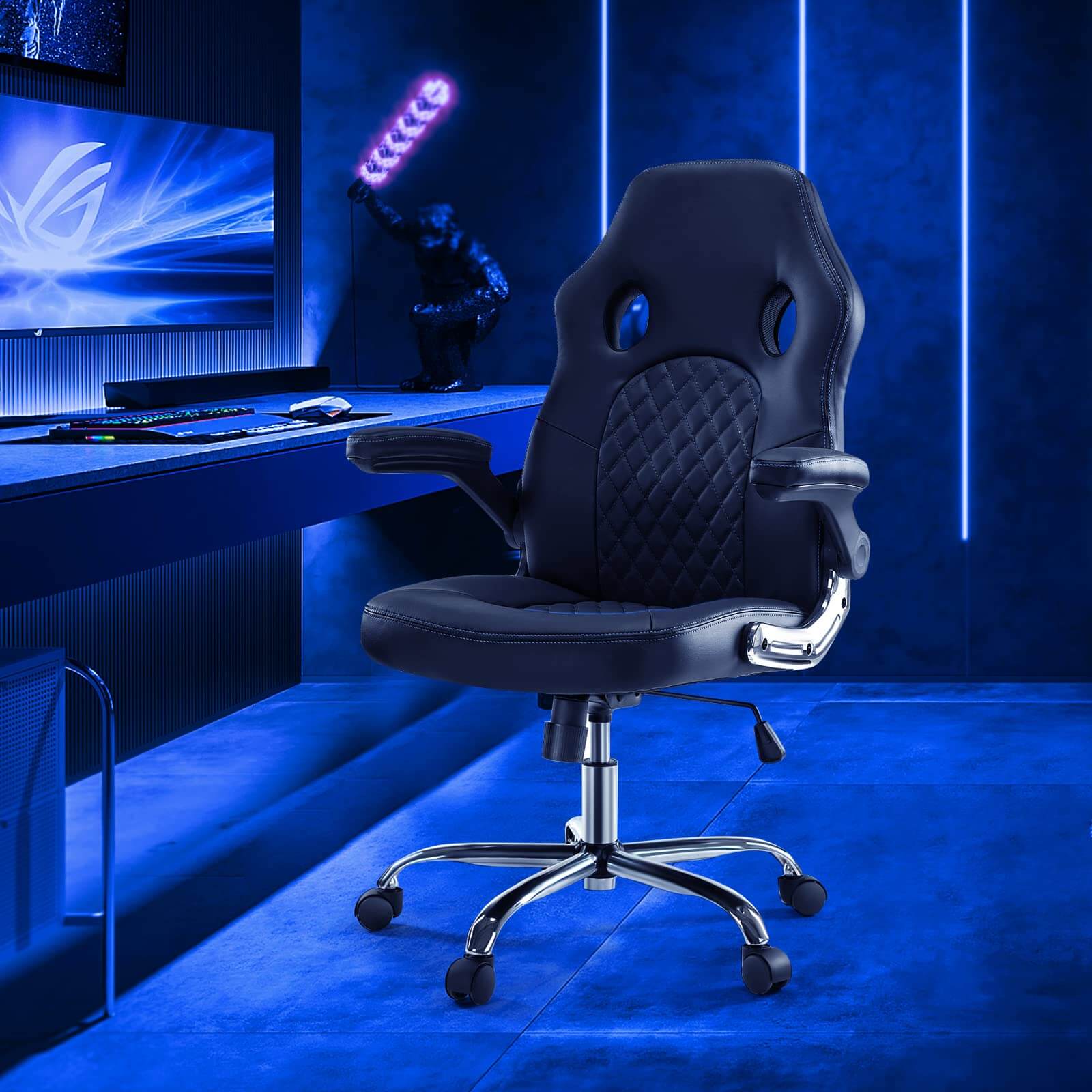 JOYFINITY PU Leather Executive Ergonomic Mid Back Computer Chair with Flip-up Armrests