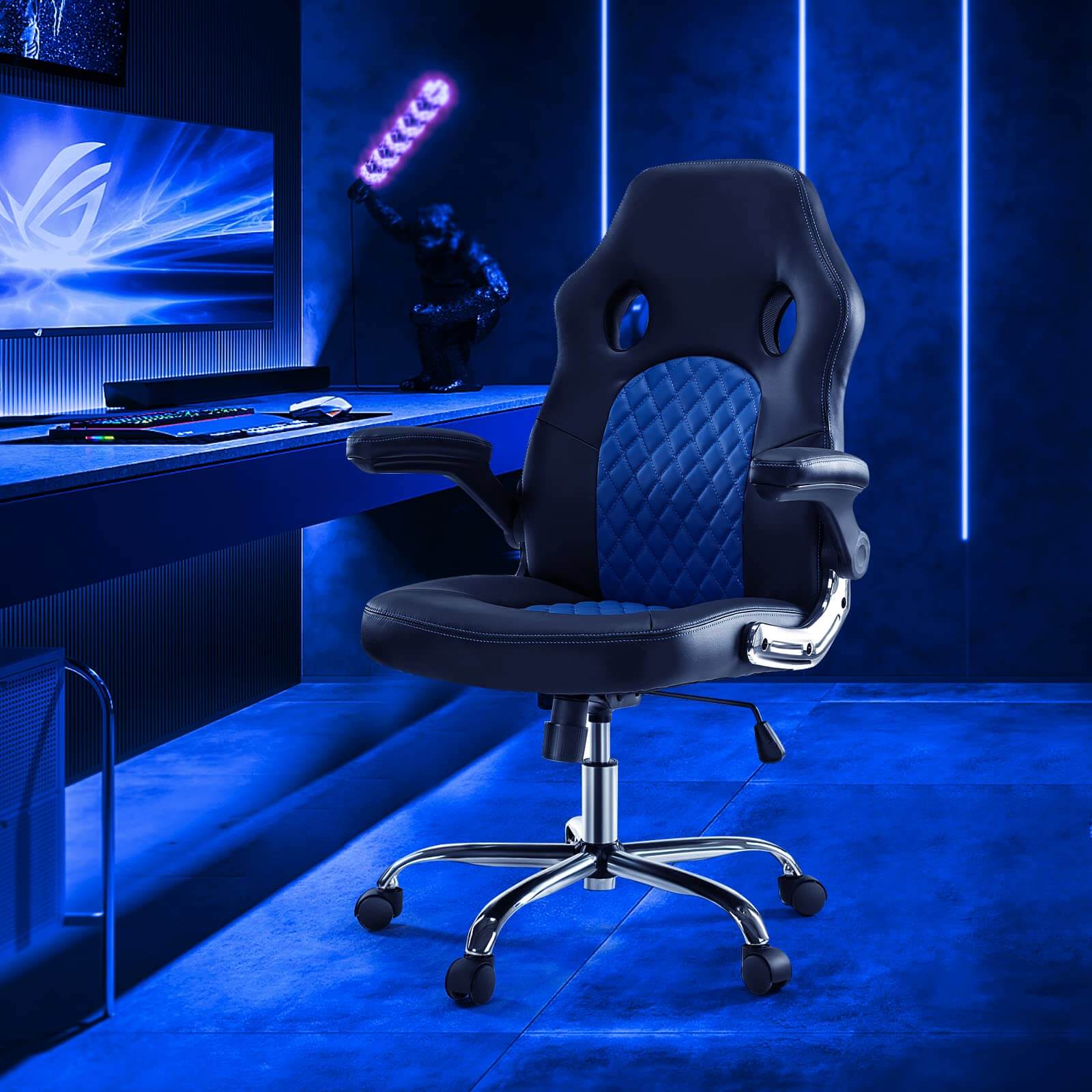 JOYFINITY PU Leather Executive Ergonomic Mid Back Computer Chair with Flip-up Armrests