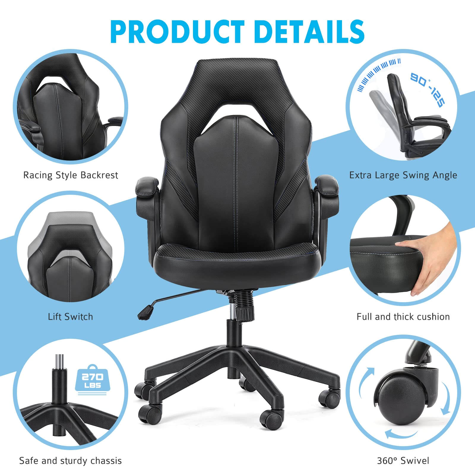 JOYFINITY PU Leather Ergonomic Office Chair Swivel Computer Gaming Chair with Lumbar Support