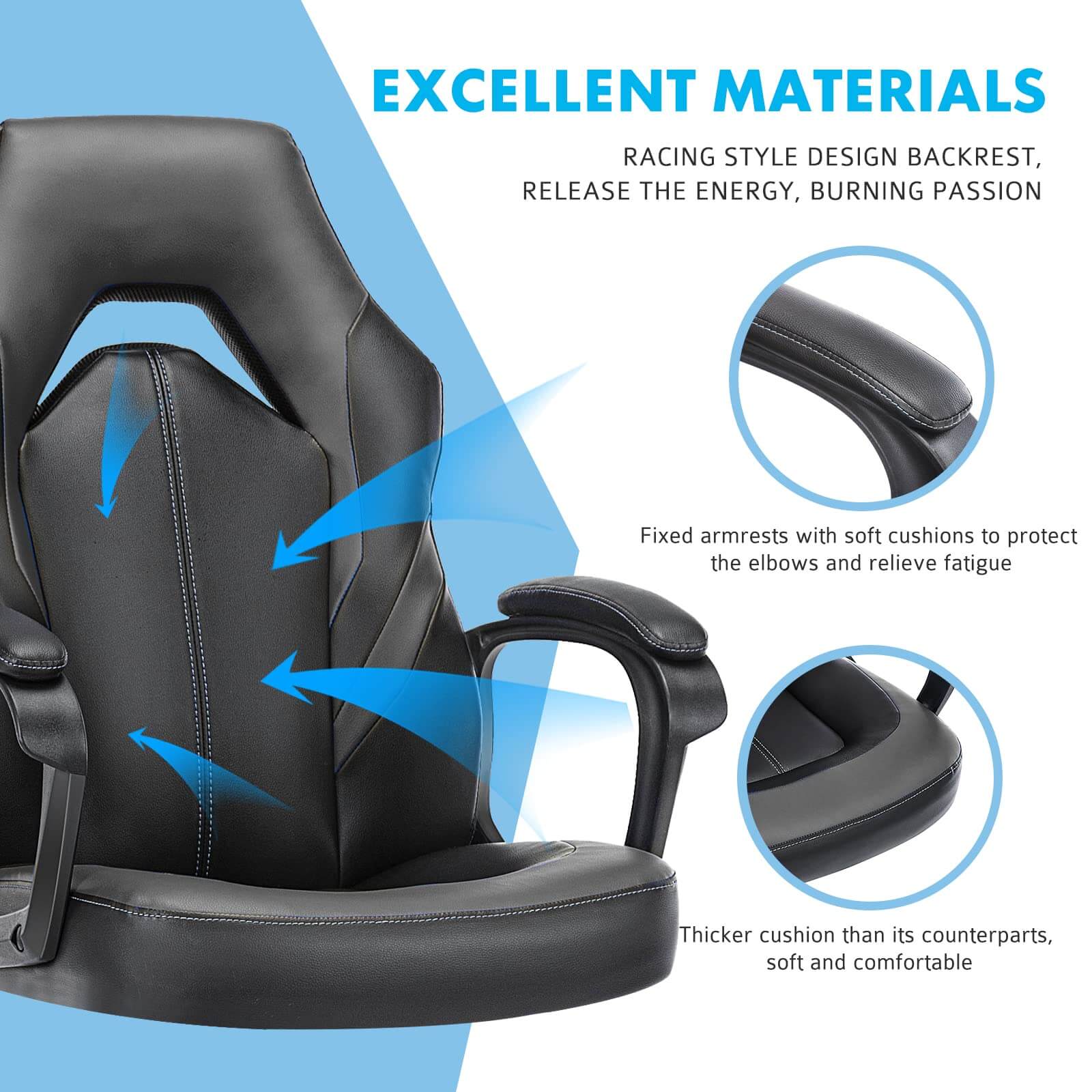 JOYFINITY PU Leather Ergonomic Office Chair Swivel Computer Gaming Chair with Lumbar Support