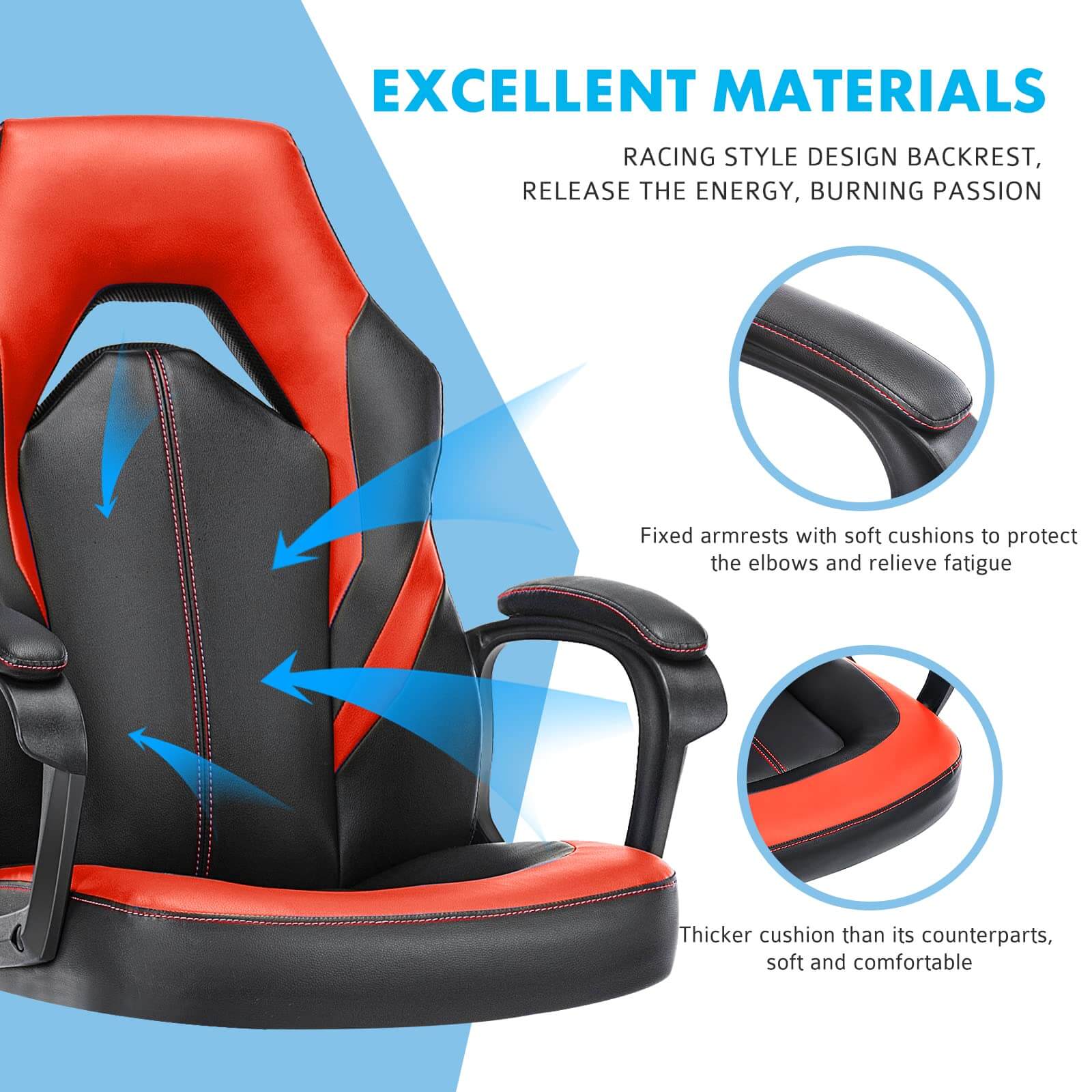 JOYFINITY PU Leather Ergonomic Office Chair Swivel Computer Gaming Chair with Lumbar Support