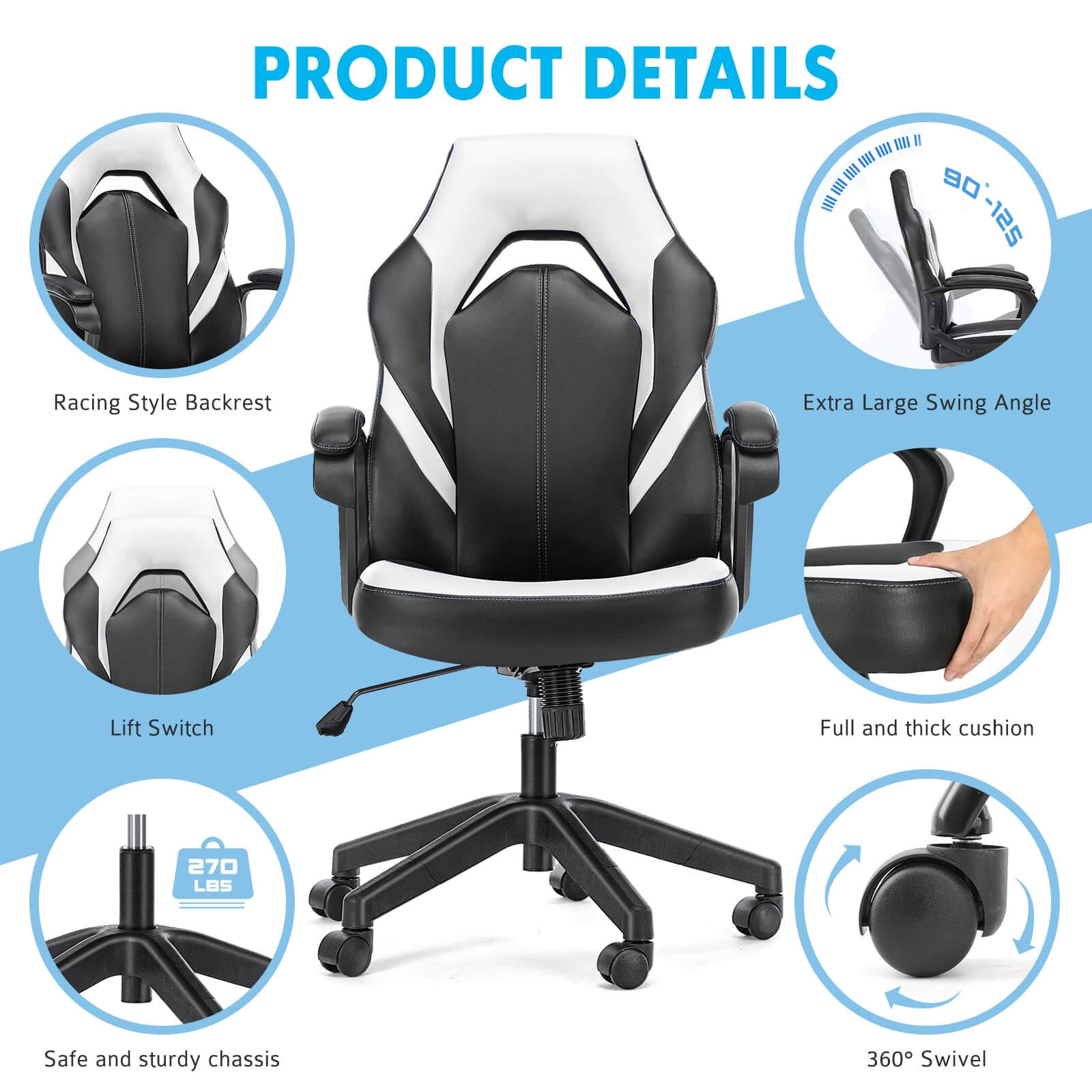 JOYFINITY PU Leather Ergonomic Office Chair Swivel Computer Gaming Chair with Lumbar Support