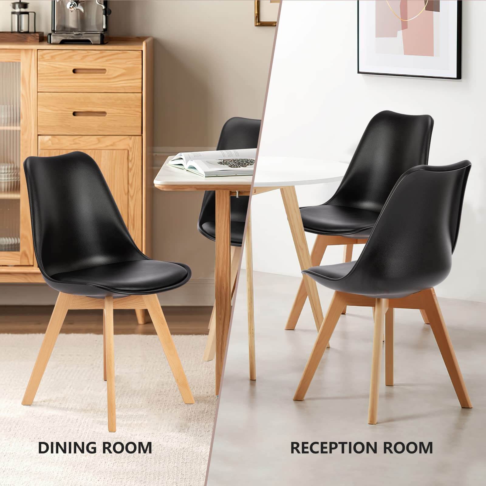 JOYFINITY PU Leather Upholstered Dining Chairs with Wood Legs, Set of 4 for Kitchen, Dining, Living Room