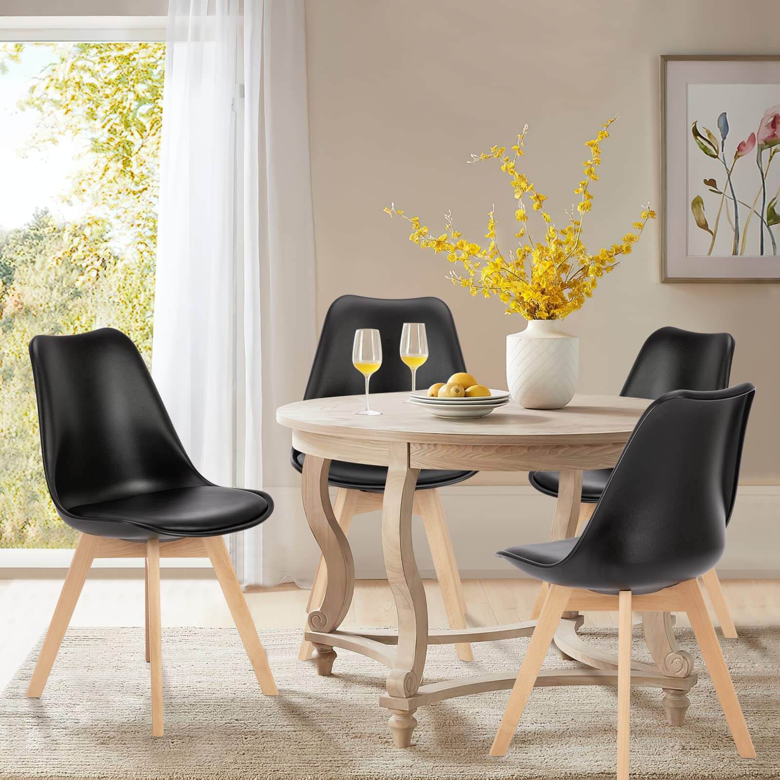 JOYFINITY PU Leather Upholstered Dining Chairs with Wood Legs, Set of 4 for Kitchen, Dining, Living Room