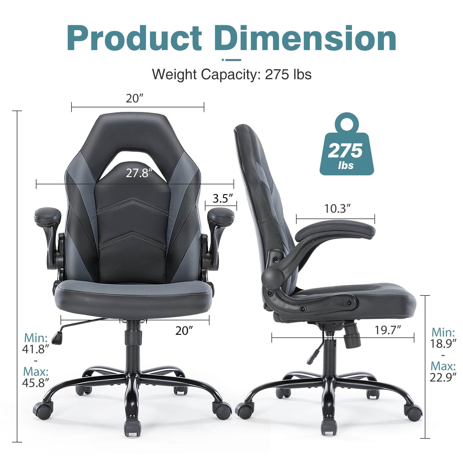 JOYFINITY PU Leather Ergonomic Gaming Chair with Flip-up Armrests and Lumbar Support