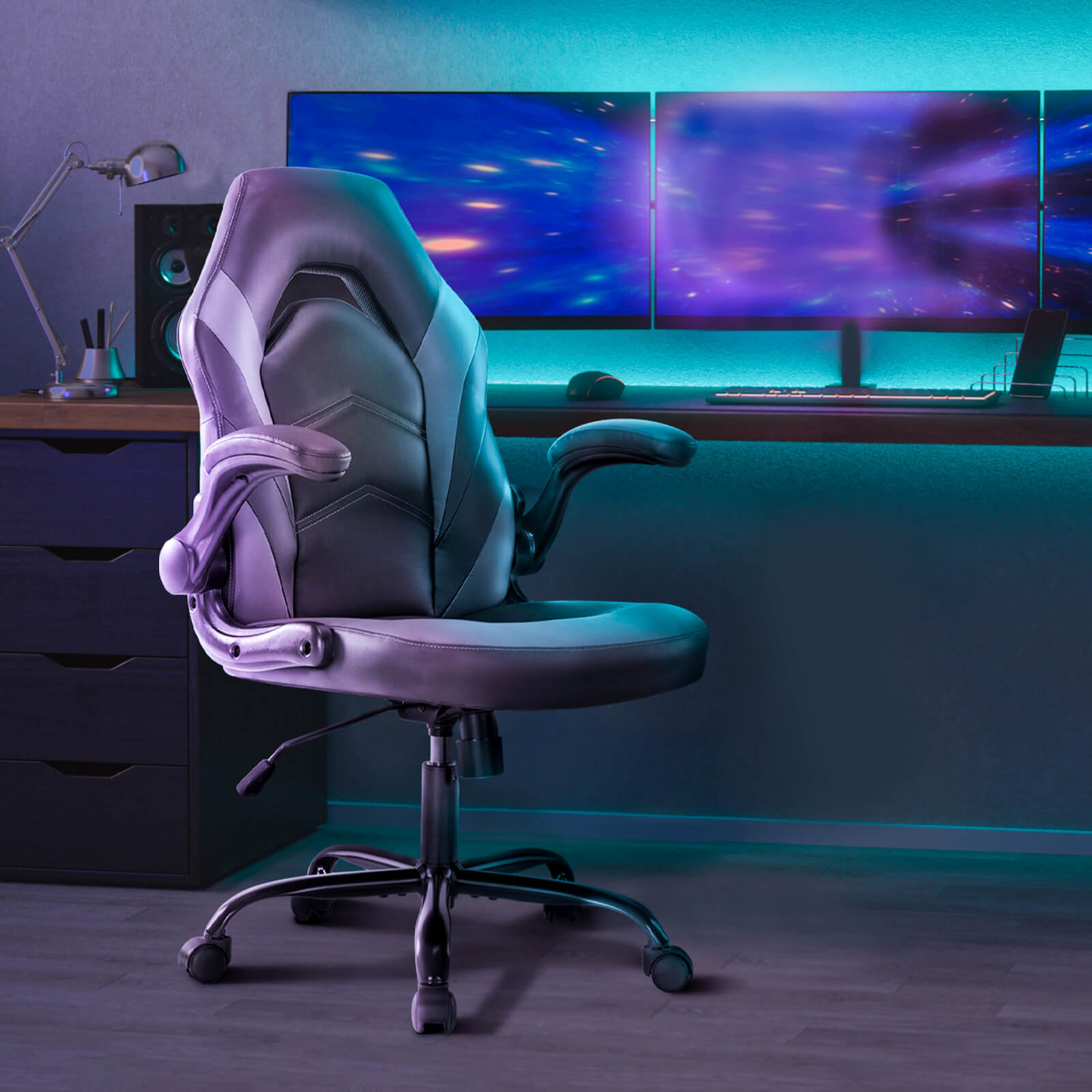 JOYFINITY PU Leather Ergonomic Gaming Chair with Flip-up Armrests and Lumbar Support