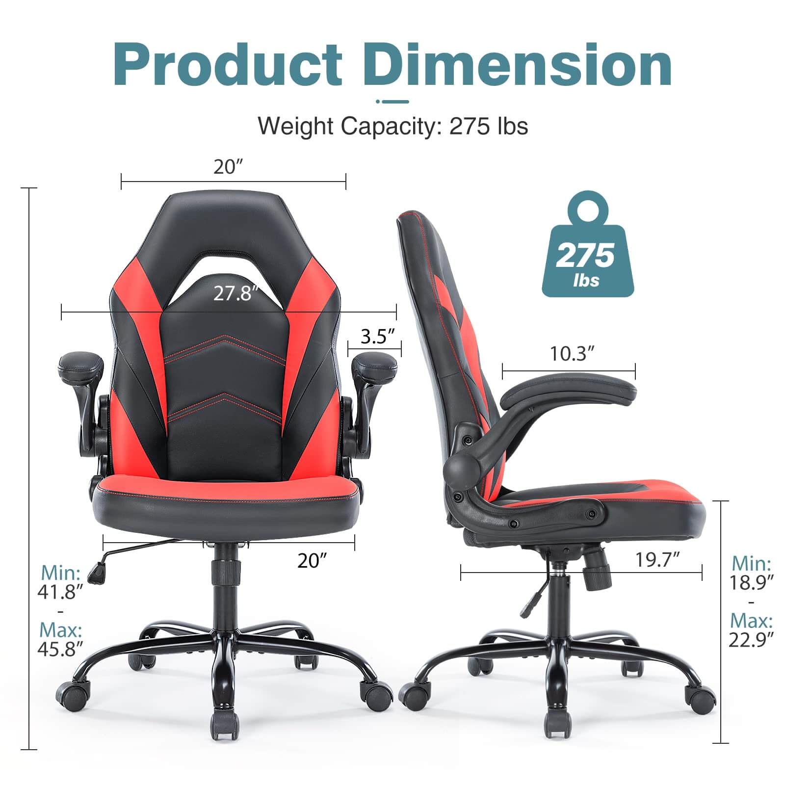 JOYFINITY PU Leather Ergonomic Gaming Chair with Flip-up Armrests and Lumbar Support