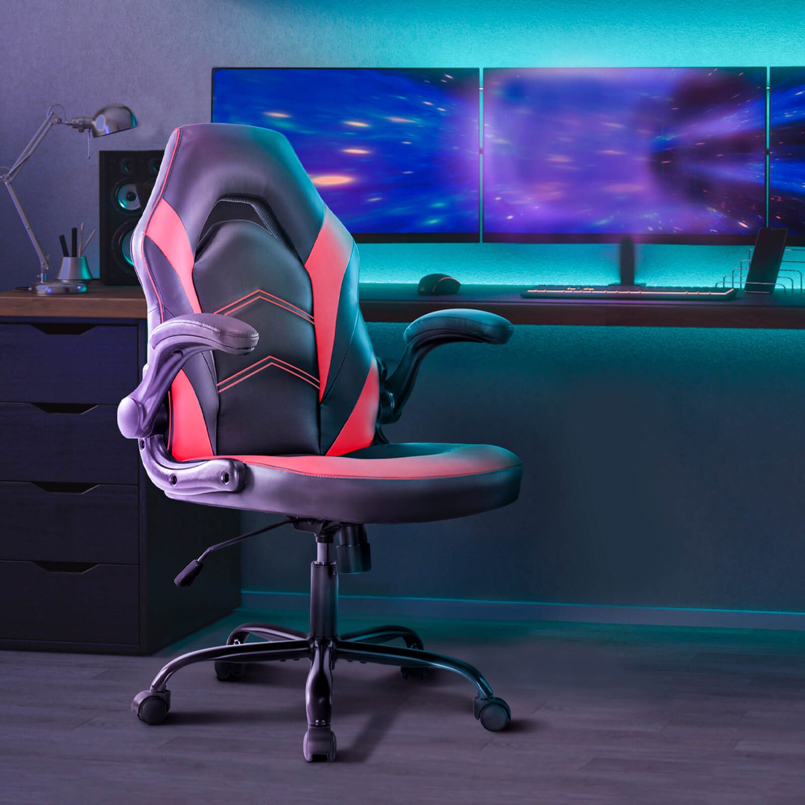 JOYFINITY PU Leather Ergonomic Gaming Chair with Flip-up Armrests and Lumbar Support