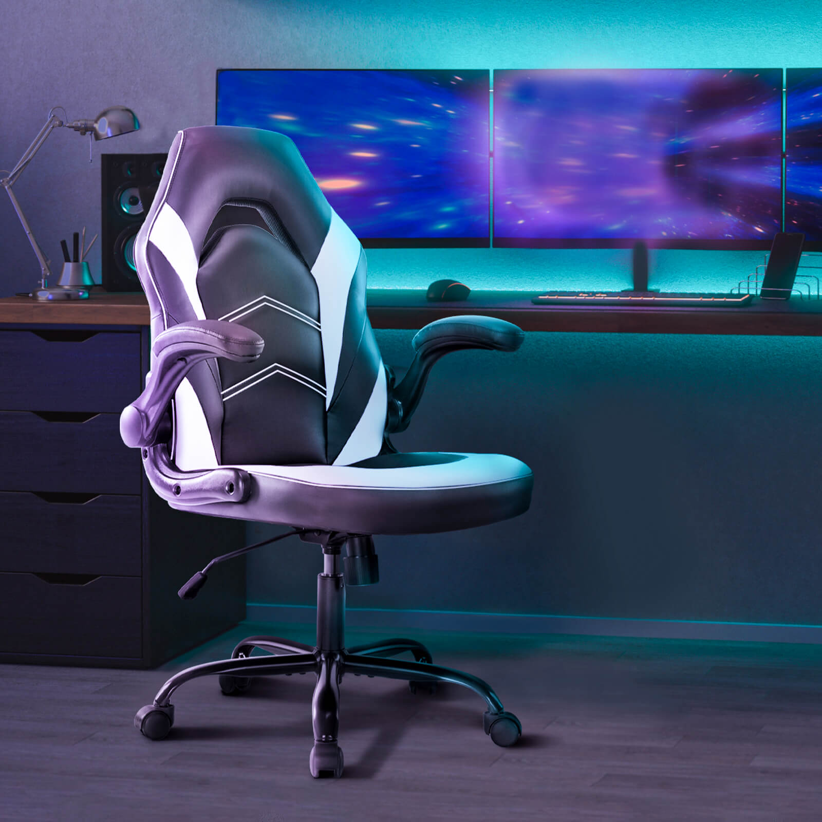 JOYFINITY PU Leather Ergonomic Gaming Chair with Flip-up Armrests and Lumbar Support