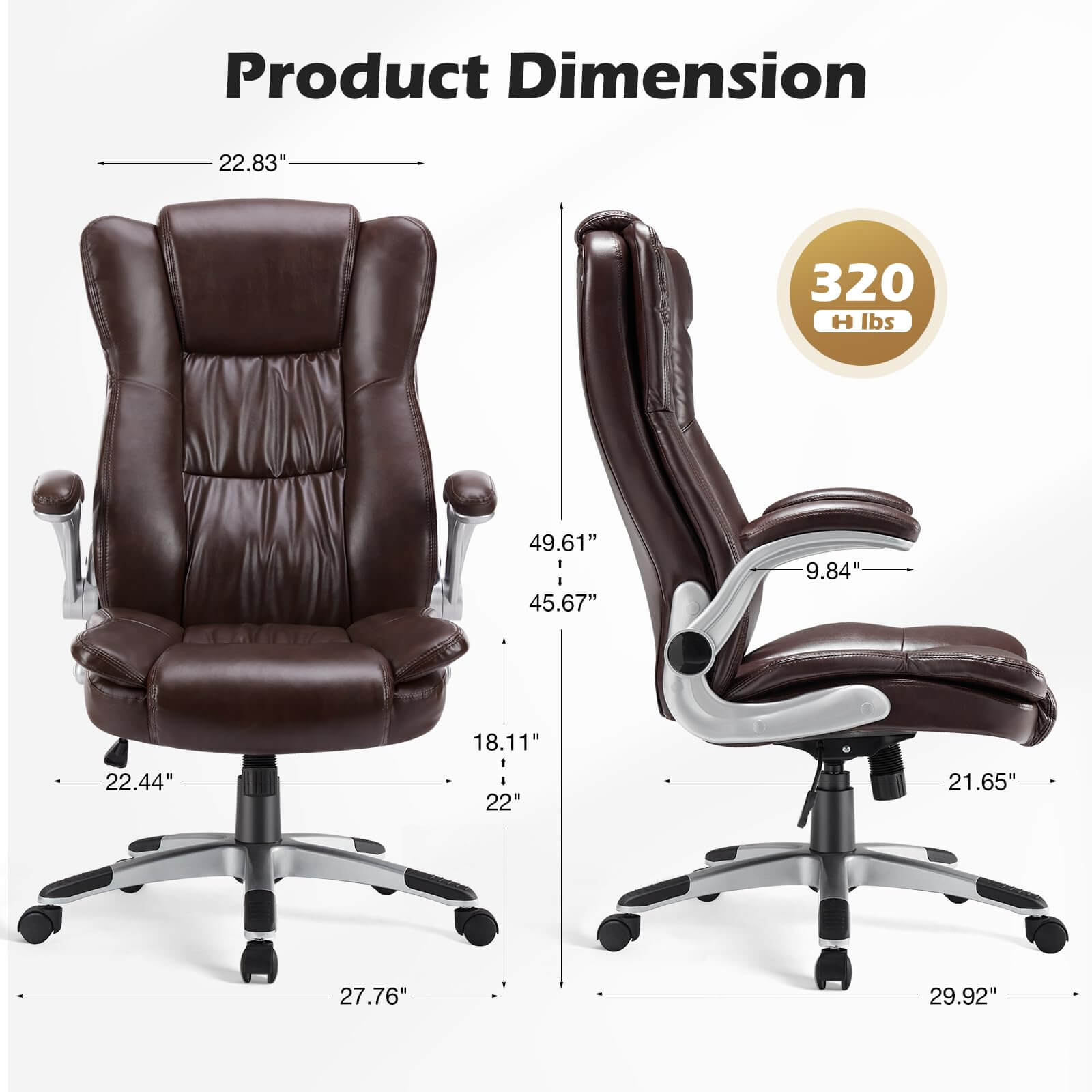 JOYFINITY PU Leather Ergonomic Adjustable Height Office Chair with Lumbar Support Flip-up Padded Armrests