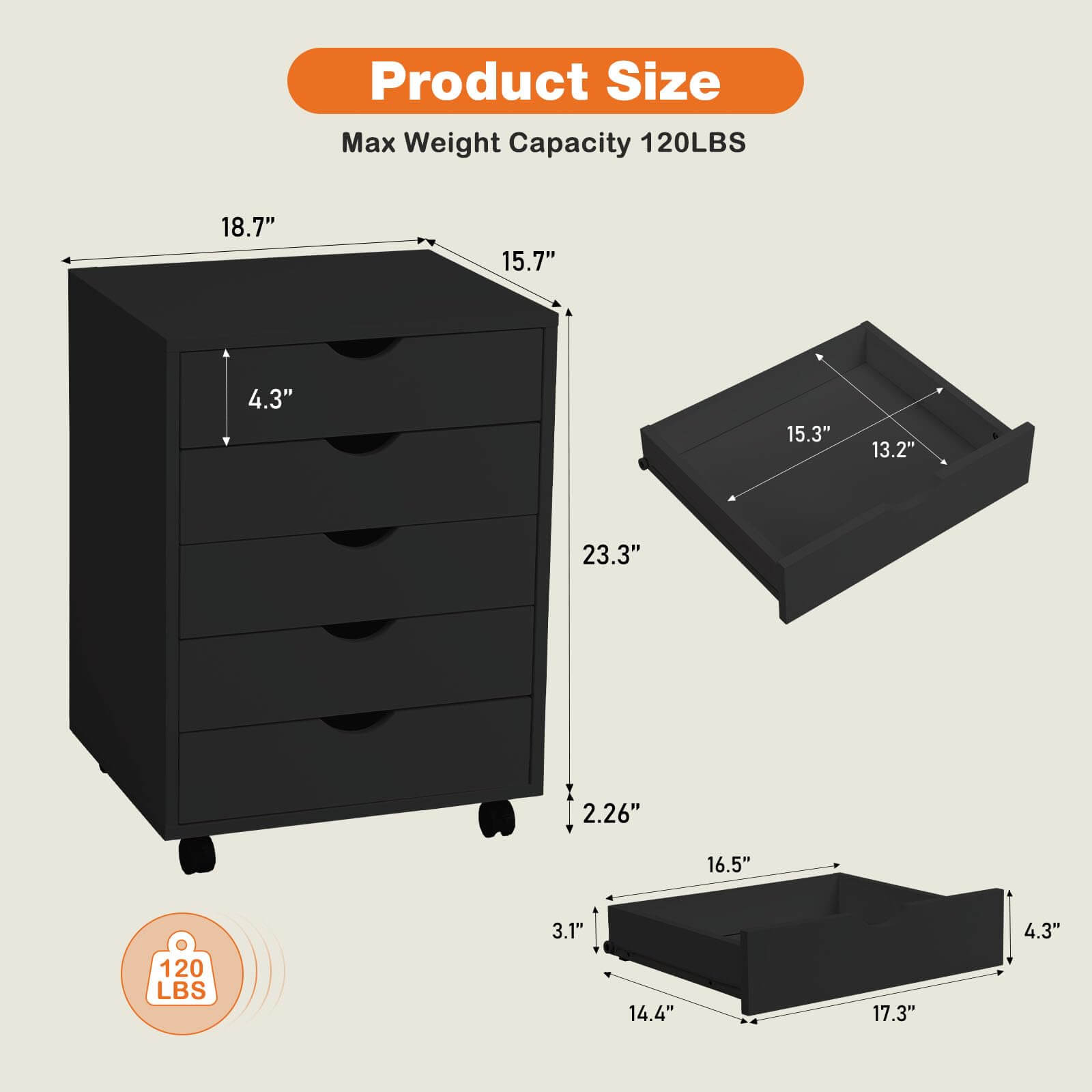 JOYFINITY Storage Cabinet Dressers with Wheels Mobile Organizer Drawers for Office, Bedroom, Home