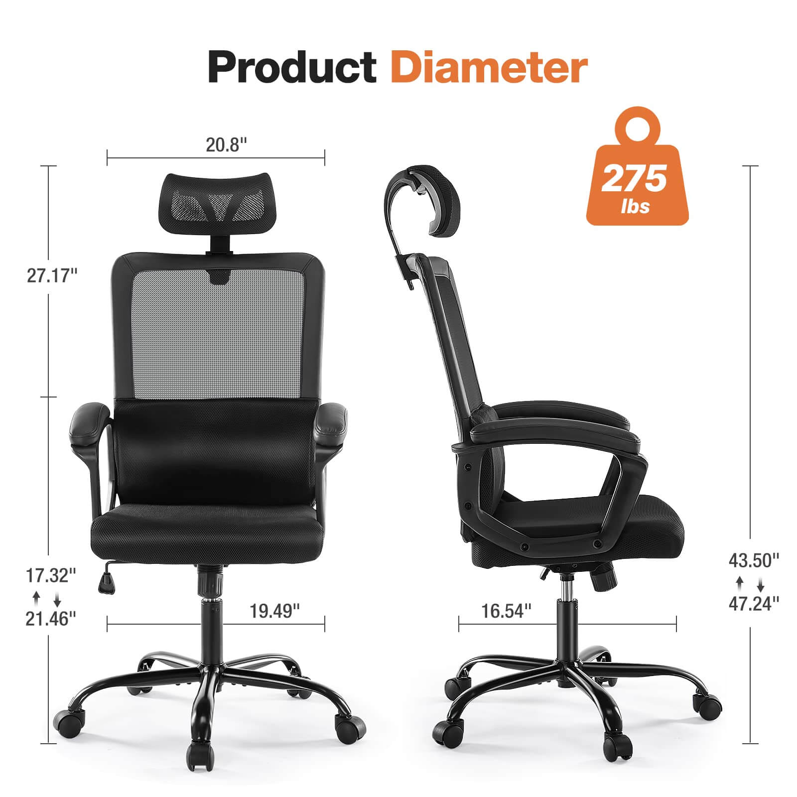 JOYFINITY High Back Ergonomic Swivel Office Chair with Adjustable Headrest and Lumbar Support