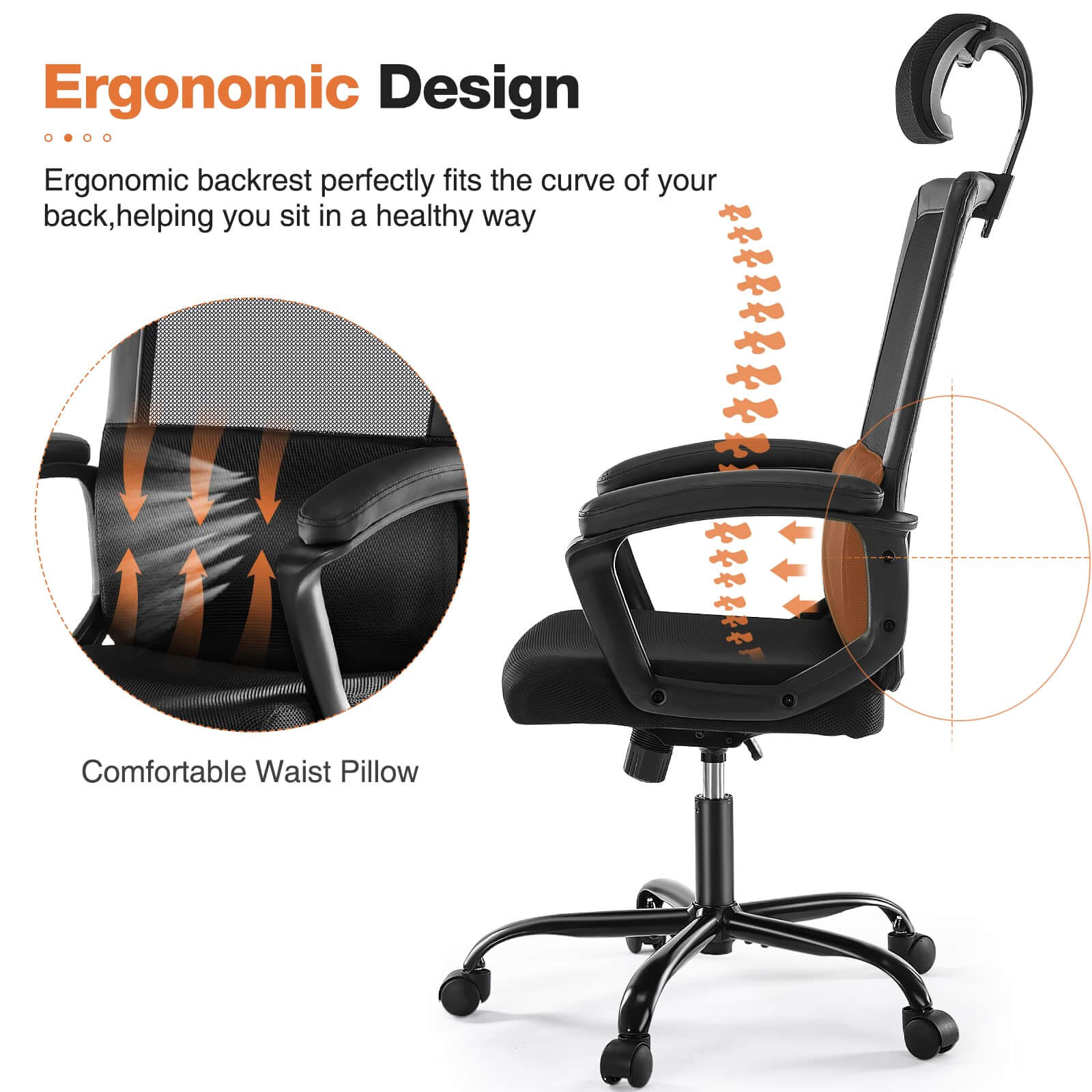 JOYFINITY High Back Ergonomic Swivel Office Chair with Adjustable Headrest and Lumbar Support