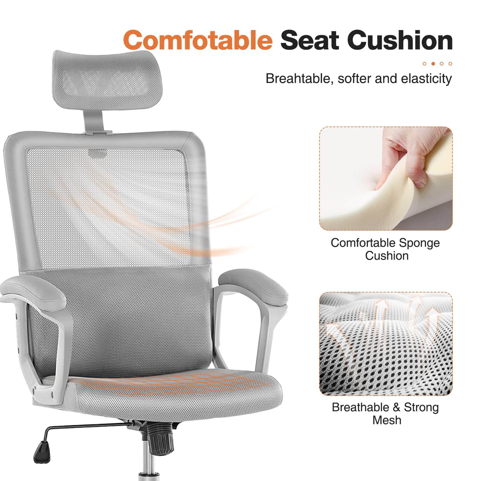 JOYFINITY High Back Ergonomic Swivel Office Chair with Adjustable Headrest and Lumbar Support