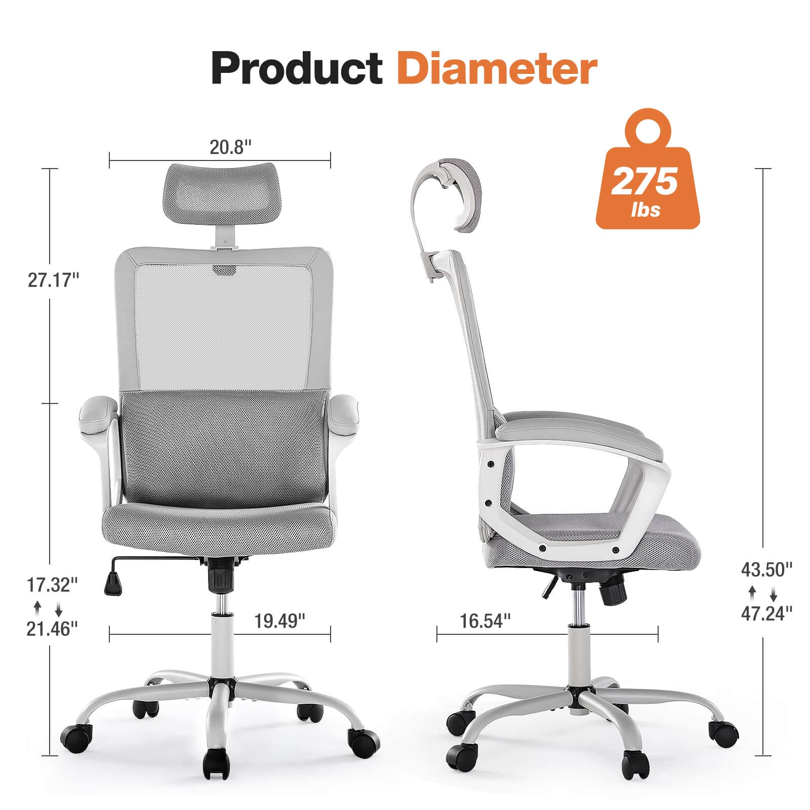 JOYFINITY High Back Ergonomic Swivel Office Chair with Adjustable Headrest and Lumbar Support