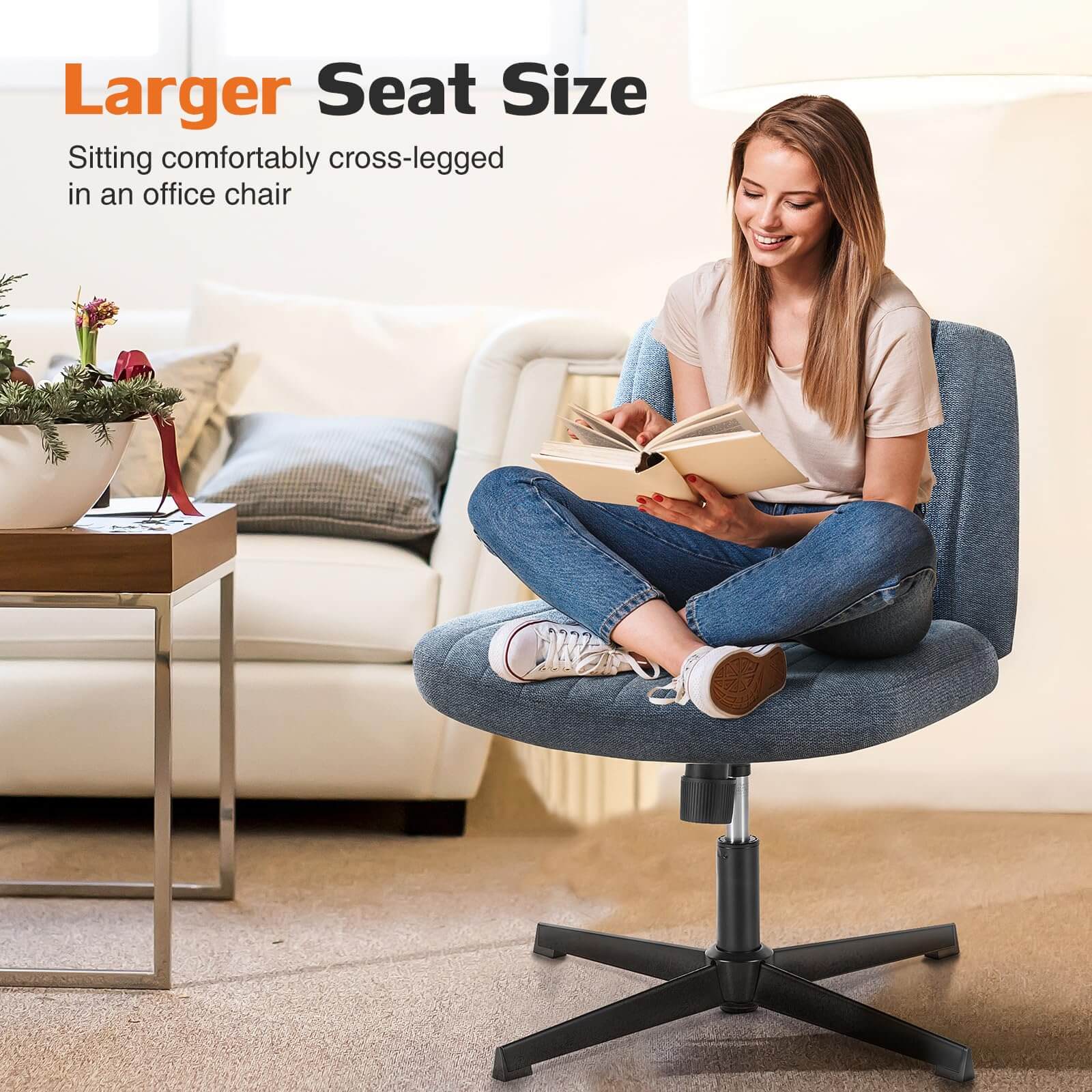 JOYFINITY Cross-Legged Chair,No Wheels Armless Swivel Home Office Chair