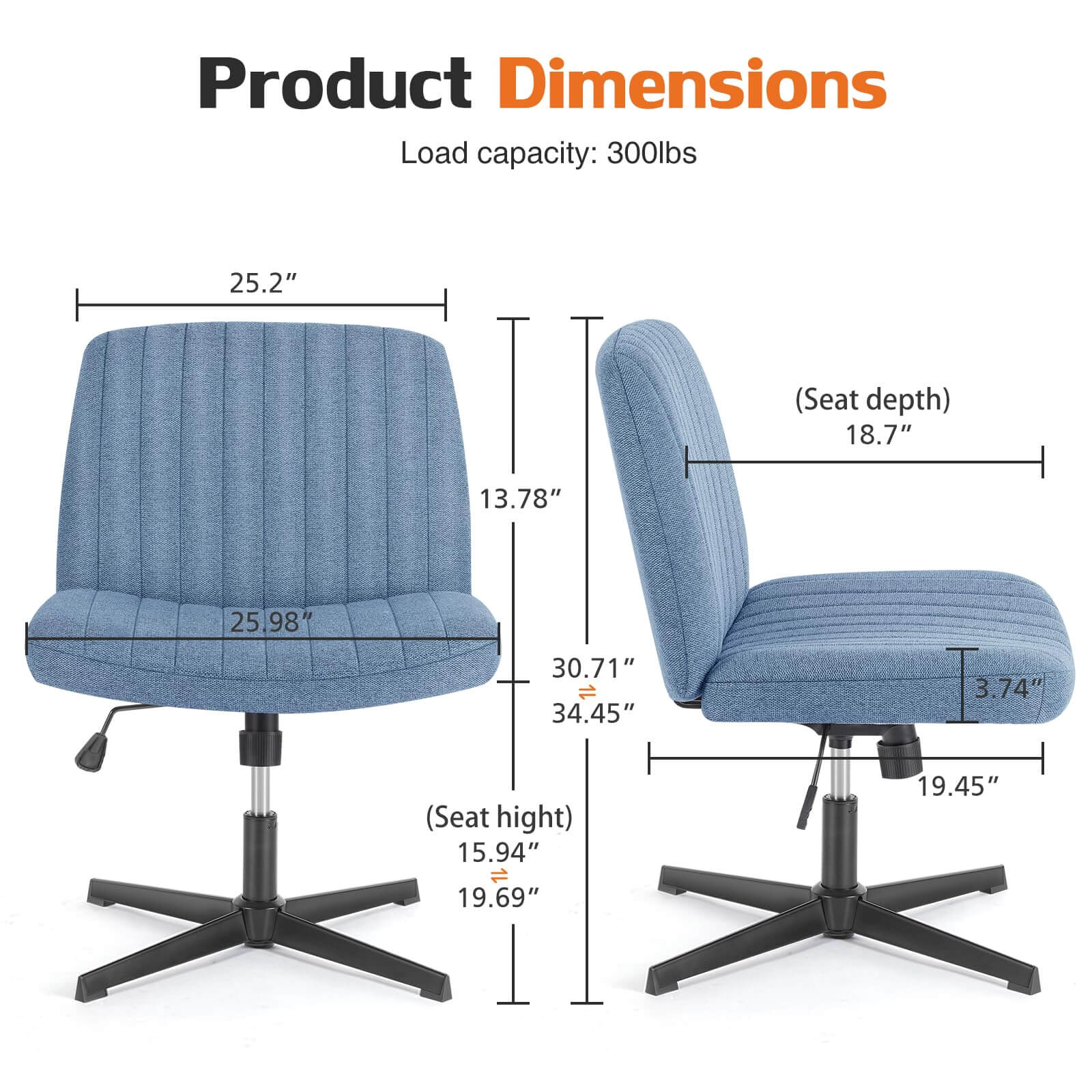 JOYFINITY Cross-Legged Chair,No Wheels Armless Swivel Home Office Chair