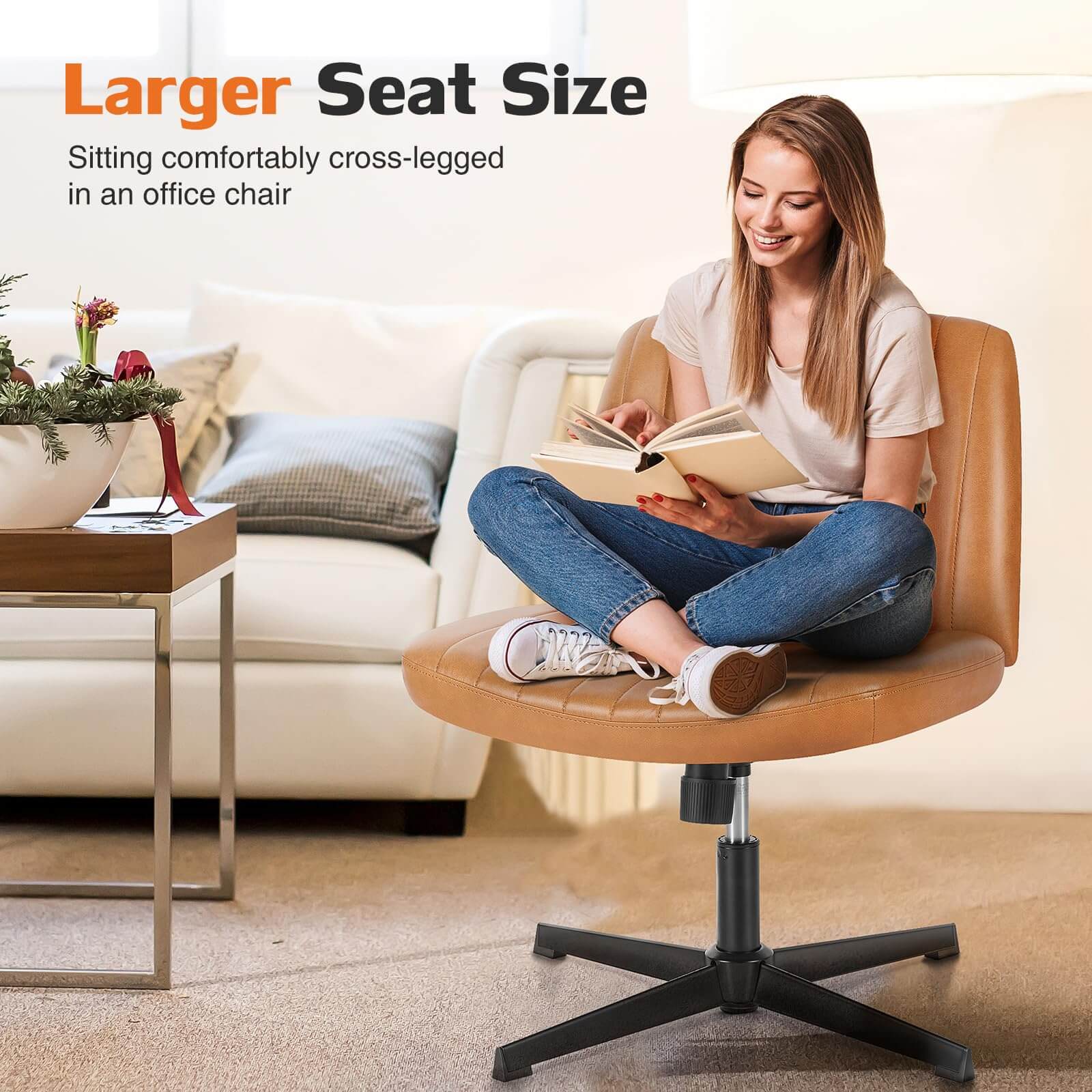 JOYFINITY Cross-Legged Chair,No Wheels Armless Swivel Home Office Chair