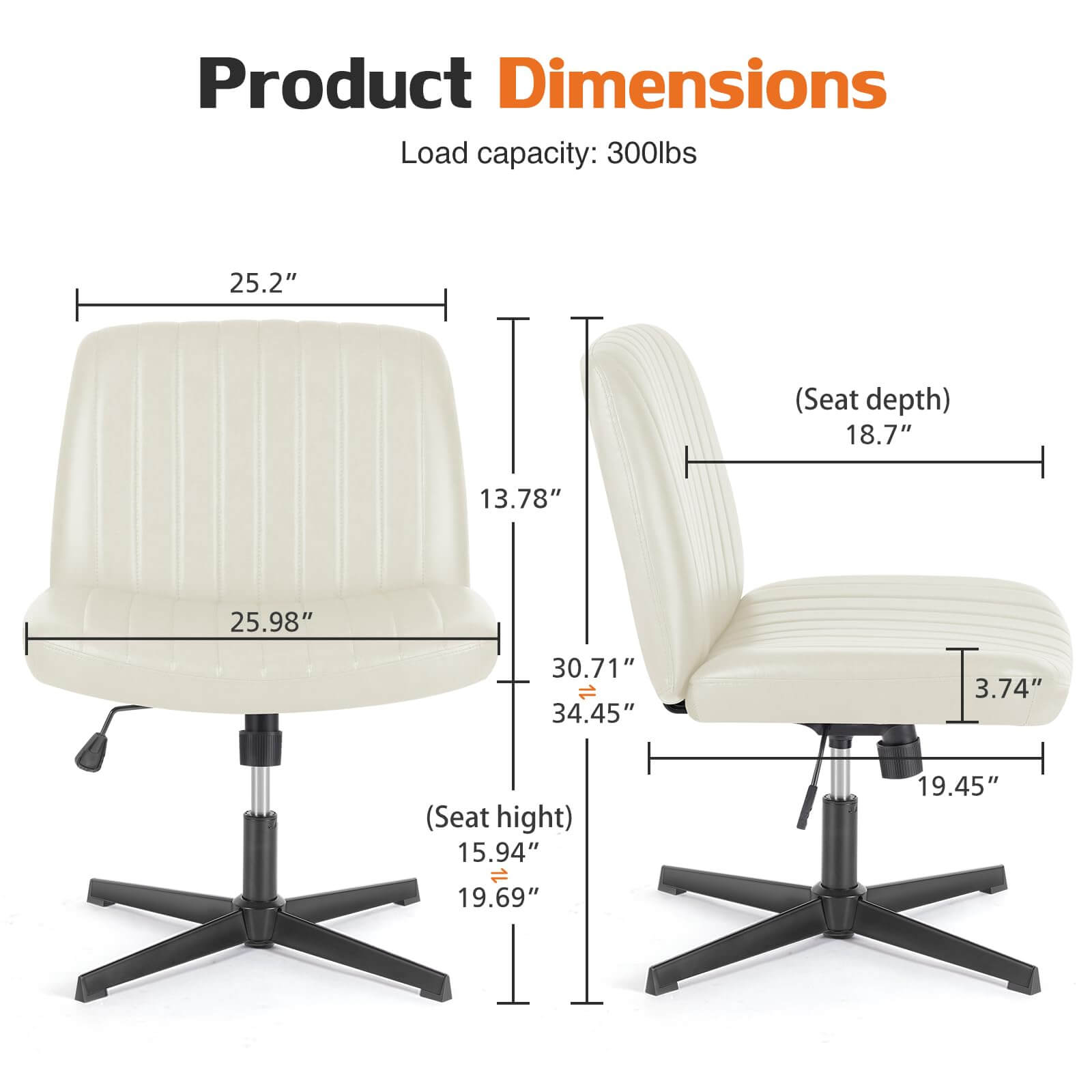 JOYFINITY Cross-Legged Chair,No Wheels Armless Swivel Home Office Chair