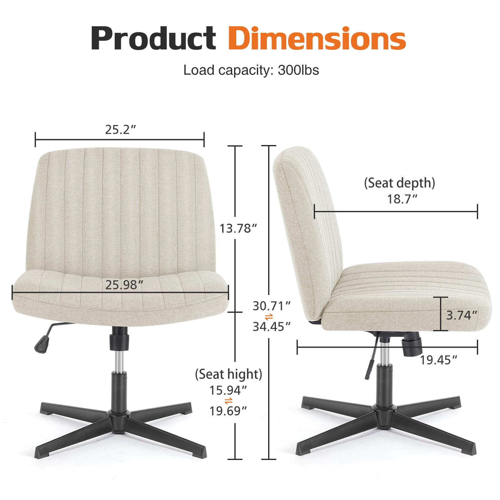 JOYFINITY Cross-Legged Chair,No Wheels Armless Swivel Home Office Chair