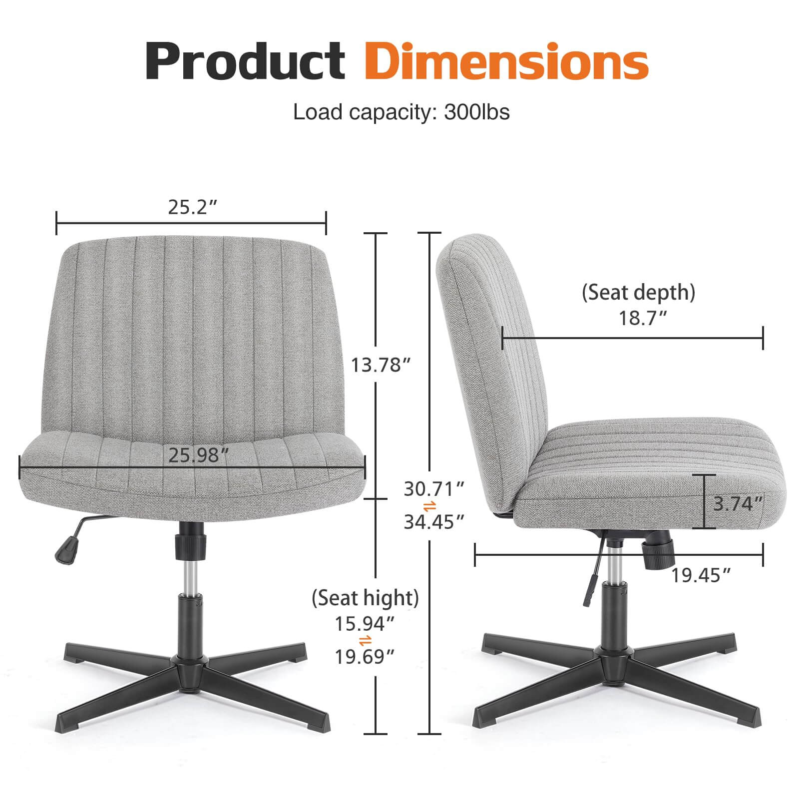 JOYFINITY Cross-Legged Chair,No Wheels Armless Swivel Home Office Chair