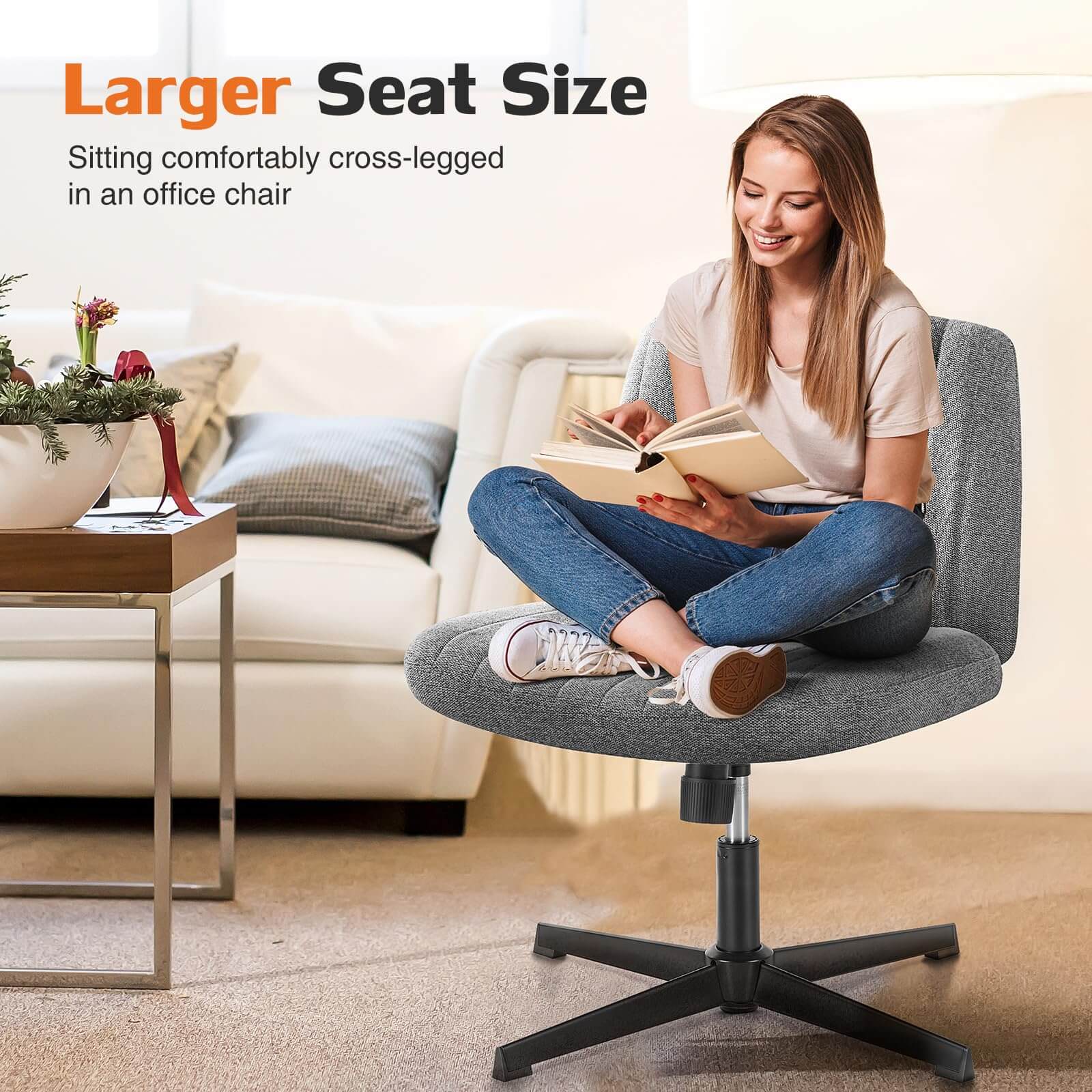 JOYFINITY Cross-Legged Chair,No Wheels Armless Swivel Home Office Chair