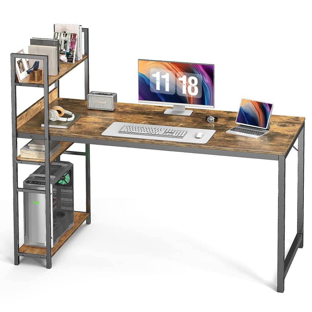 Wood Office Desk with Storage Removable Middle Shelf for Dorm, Student, Gaming