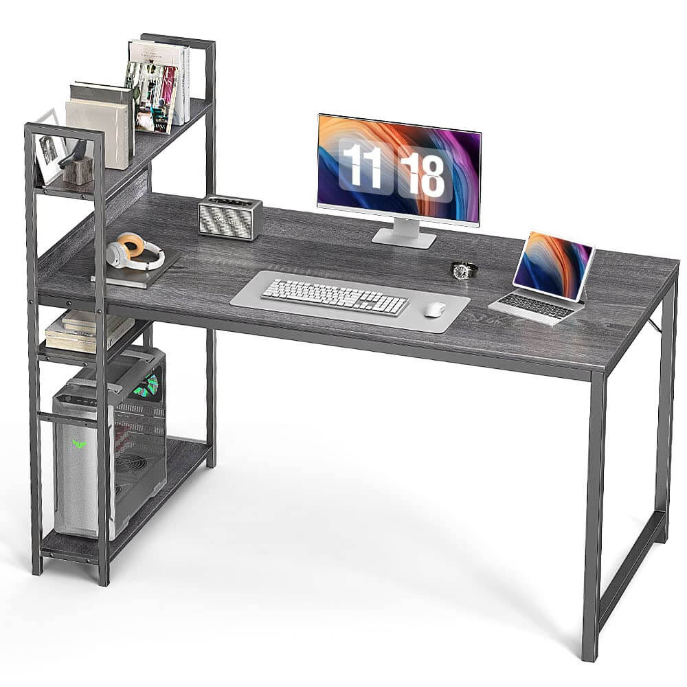 Wood Office Desk with Storage Removable Middle Shelf for Dorm, Student, Gaming